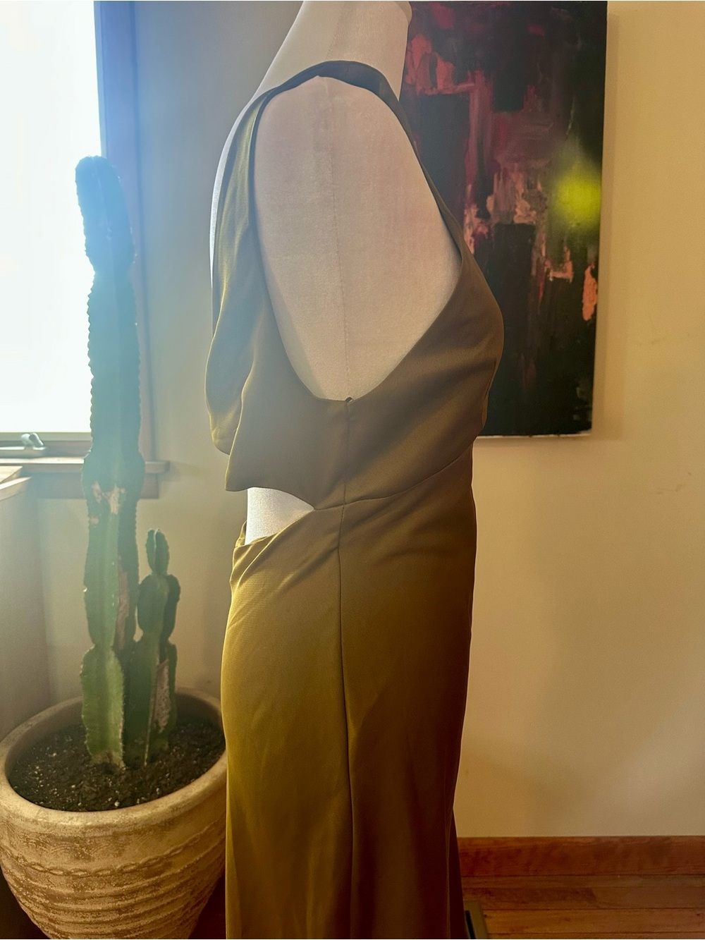 Zara Olive Green V-Neck Maxi Dress - Picture 3 of 8
